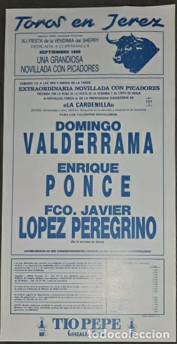 Tauromaquia: Cartel.Jerez.Septiembre 1988.Domingo Valderrama,Enrique Ponce,Fco.J. L&oacute;pez Peregrino. La Cardenilla