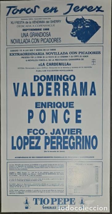 Tauromaquia: Cartel.Jerez.Septiembre 1988.Domingo Valderrama,Enrique Ponce,Fco.J. L&oacute;pez Peregrino. La Cardenilla