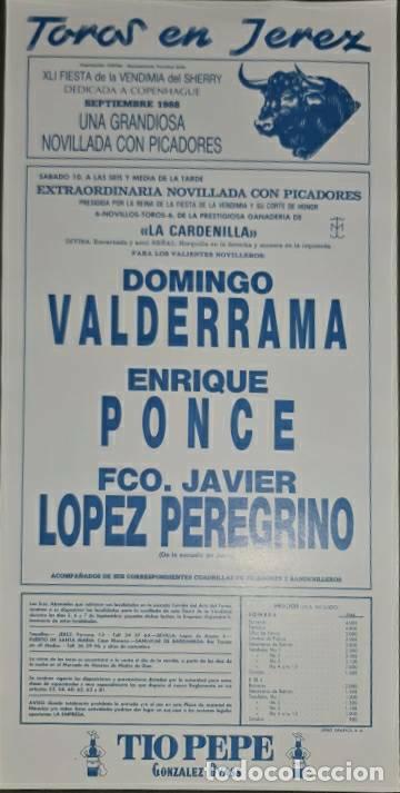 Tauromaquia: Cartel.Jerez.Septiembre 1988.Domingo Valderrama,Enrique Ponce,Fco.J. L&oacute;pez Peregrino. La Cardenilla