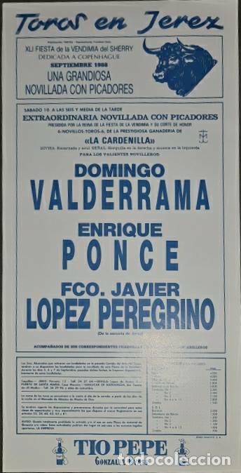 Tauromaquia: Cartel.Jerez.Septiembre 1988.Domingo Valderrama,Enrique Ponce,Fco.J. L&oacute;pez Peregrino. La Cardenilla