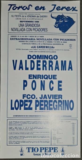 Tauromaquia: Cartel.Jerez.Septiembre 1988.Domingo Valderrama,Enrique Ponce,Fco.J. L&oacute;pez Peregrino. La Cardenilla