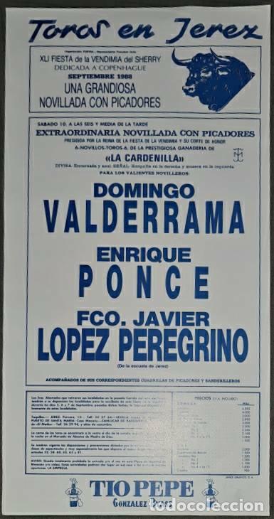 Tauromaquia: Cartel.Jerez.Septiembre 1988.Domingo Valderrama,Enrique Ponce,Fco.J. L&oacute;pez Peregrino. La Cardenilla