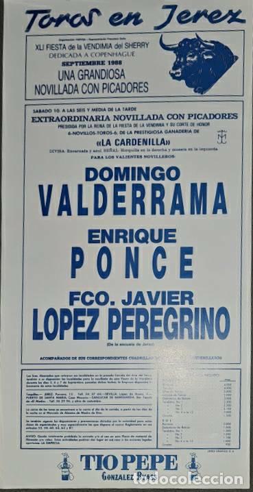 Tauromaquia: Cartel.Jerez.Septiembre 1988.Domingo Valderrama,Enrique Ponce,Fco.J. L&oacute;pez Peregrino. La Cardenilla