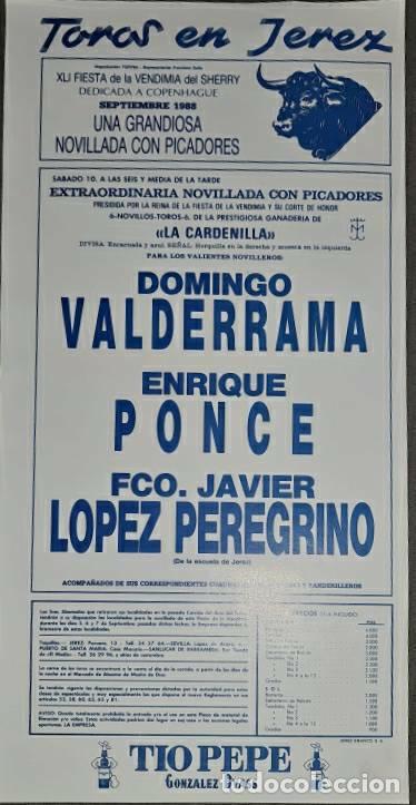 Tauromaquia: Cartel.Jerez.Septiembre 1988.Domingo Valderrama,Enrique Ponce,Fco.J. L&oacute;pez Peregrino. La Cardenilla