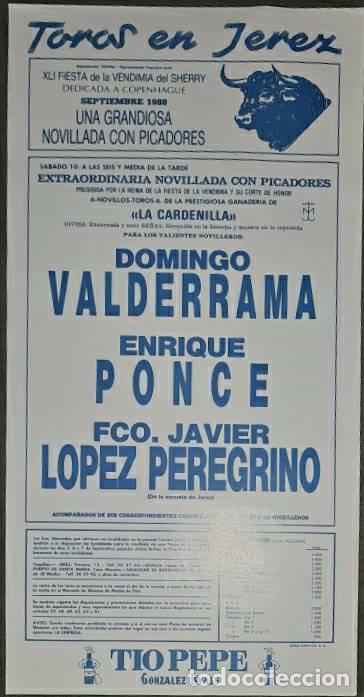 Tauromaquia: Cartel.Jerez.Septiembre 1988.Domingo Valderrama,Enrique Ponce,Fco.J. L&oacute;pez Peregrino. La Cardenilla
