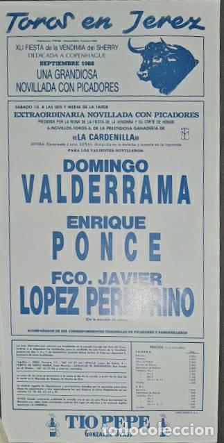 Tauromaquia: Cartel.Jerez.Septiembre 1988.Domingo Valderrama,Enrique Ponce,Fco.J. L&oacute;pez Peregrino. La Cardenilla