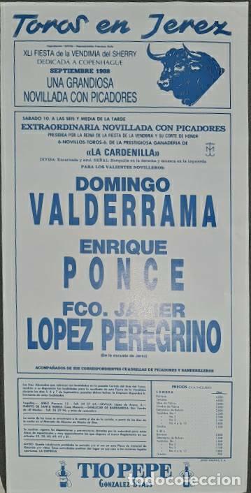 Tauromaquia: Cartel.Jerez.Septiembre 1988.Domingo Valderrama,Enrique Ponce,Fco.J. L&oacute;pez Peregrino. La Cardenilla