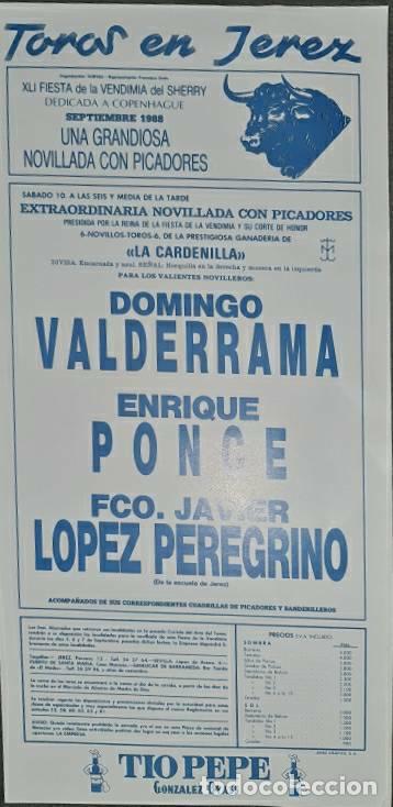 Tauromaquia: Cartel.Jerez.Septiembre 1988.Domingo Valderrama,Enrique Ponce,Fco.J. L&oacute;pez Peregrino. La Cardenilla