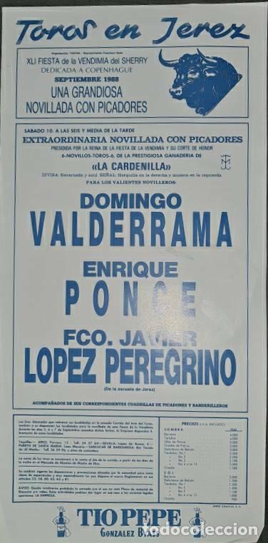 Tauromaquia: Cartel.Jerez.Septiembre 1988.Domingo Valderrama,Enrique Ponce,Fco.J. L&oacute;pez Peregrino. La Cardenilla