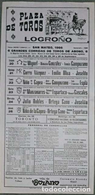 Tauromaquia: Cartel. Logro&ntilde;o. Septiembre 1986. Jose M. Manzanares, Ortega Cano, Espartaco, Julio Robles, Joselito