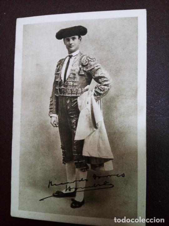 Tauromaquia: Postal torero Ricardo Torres Reina, Bombita II. Ficha de Curro Meloja. Ediciones Larrisal