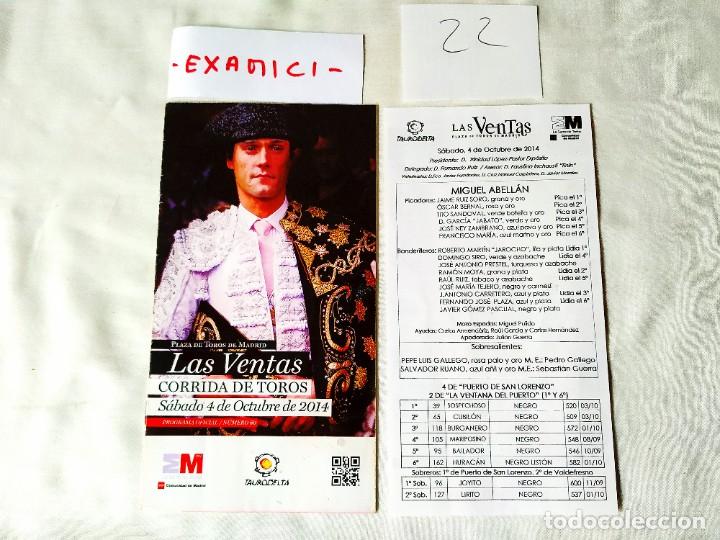 Tauromaquia: 2014 - LAS VENTAS - PROGRAMA DE MANO - ABELL&Aacute;N MATA SEIS TOROS - Foto 1