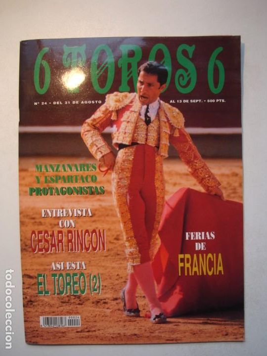 Tauromaquia: REVISTA 6 TOROS 6 N&ordm; 24 - AGOSTO 1993. CESAR RINCON / MANZANARES / ESPARTACO / FERIAS DE FRANCIA