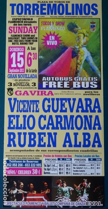 Tauromaquia: CARTEL DE TOROS TAUROMAQUIA PLAZA DE TORREMOLINOS, M&Aacute;LAGA. 2013. GUEVARA CARMONA ALBA. 31CM. 89