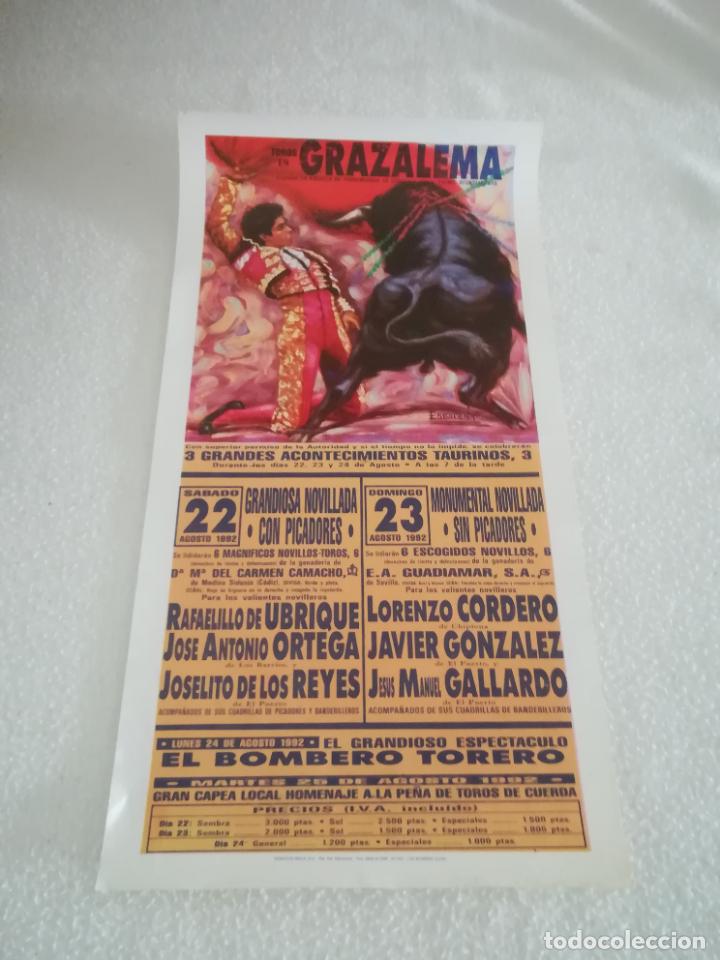 Tauromaquia: CARTEL DE TOROS. PLAZA DE TOROS GRAZALEMA. 1992. DE LOS REYES, CORDERO, GALLARDO, BOMBERO TORERO