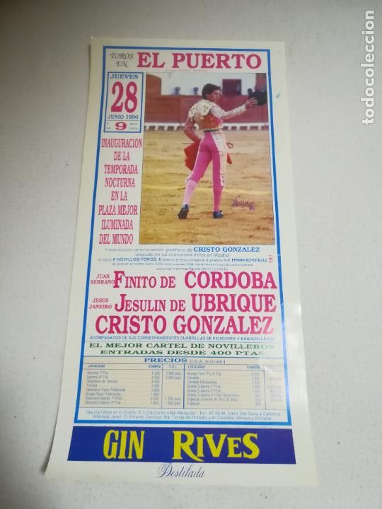 Tauromachie: CARTEL DE TOROS. PLAZA DE TOROS EL PUERTO DE SANTA MARIA. 1990. FINITO, JESULIN Y CRISTO GONZALEZ