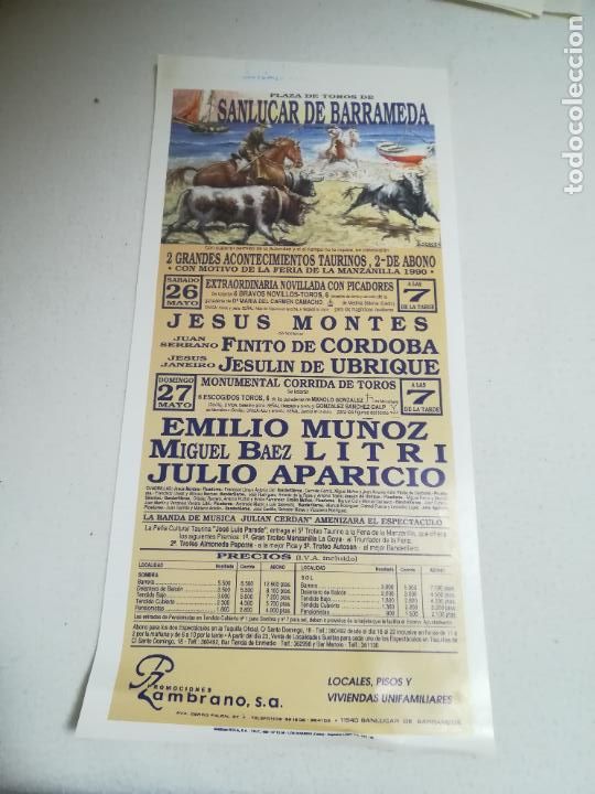 Tauromaquia: CARTEL DE TOROS. PLAZA DE TOROS SANLUCAR DE BARRAMEDA. 1990. JESUS MONTES, FINITO, JESULIN