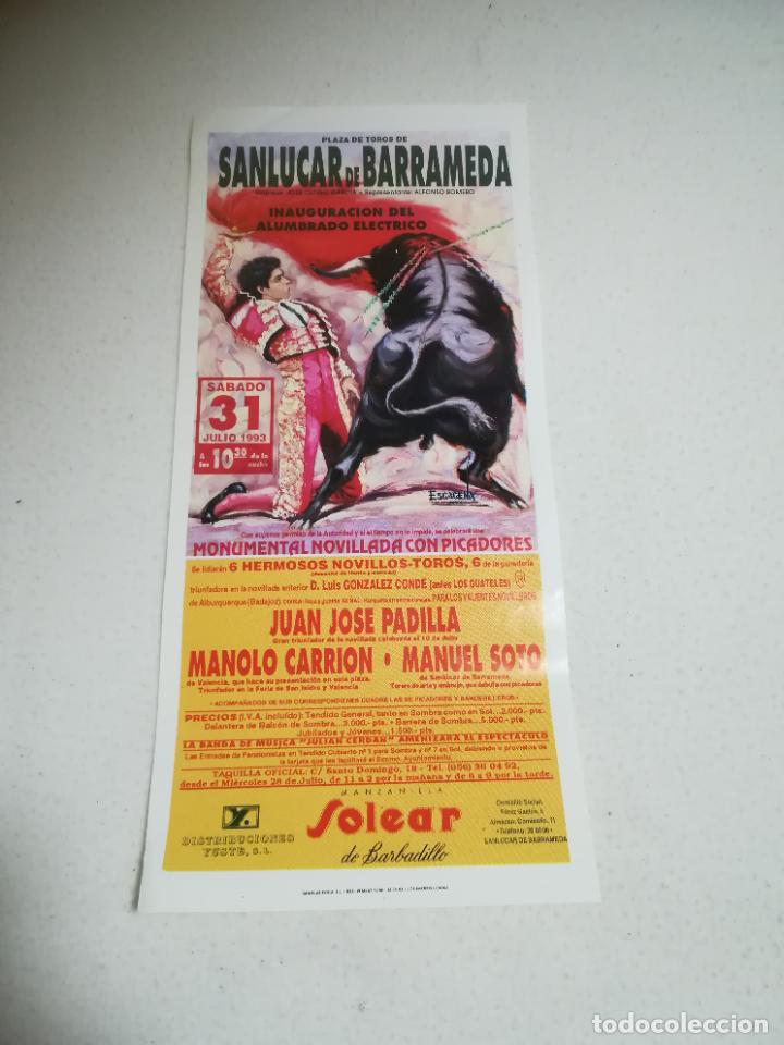 Tauromaquia: CARTEL DE TOROS. PLAZA DE TOROS SANLUCAR DE BARRAMEDA. 1993. PADILLA, MANOLO CARRION, SOTO