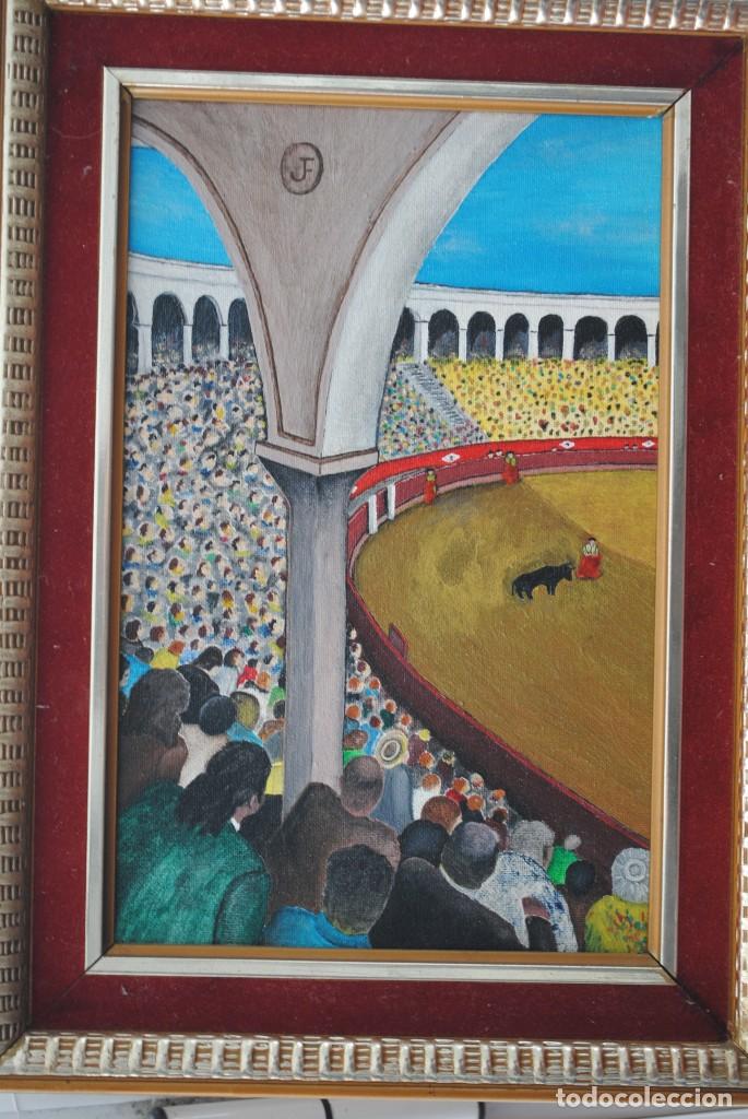 Tauromaquia: OLEO SOBRE TABLERO TARDE DE TOROS . - Foto 1