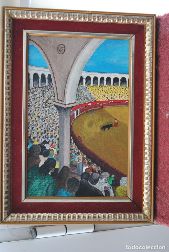 Tauromaquia: OLEO SOBRE TABLERO TARDE DE TOROS . - Foto 2