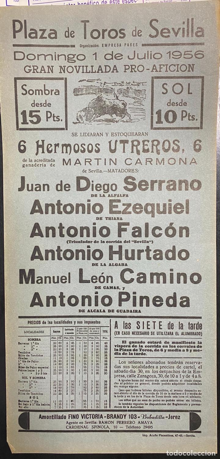 Tauromaquia: CARTEL DE TOROS EN SEVILLA. A&Ntilde;O 1956. ANTONIO EZEQUIEL. ANTONIO FALCON, ANTONIO HURTADO
