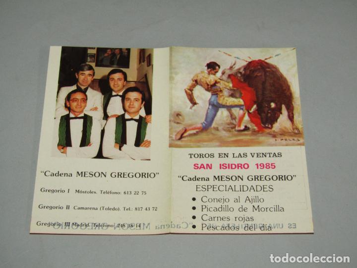 Tauromaquia: Programa de Corridas Plaza de Toros de Madrid Feria San Isidro 1985 Publicidad Cadena Mes&oacute;n GREGORIO