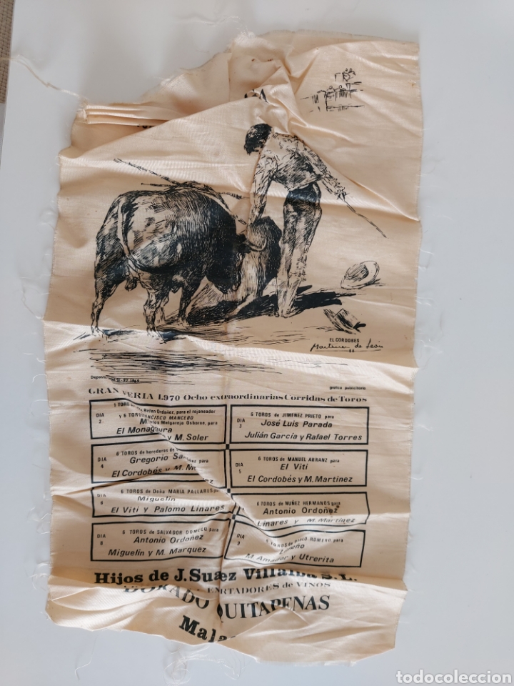 Tauromaquia: Antiguo cartel taurino en tela Gran Feria 1970