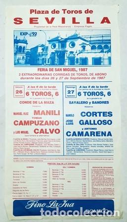 Tauromaquia: CARTEL - PLAZA DE TOROS DE SEVILLA FERIA SAN MIGUEL 26 Y 27 DE SEPTIEMBRE 1987 - CARTELTOROS-0284