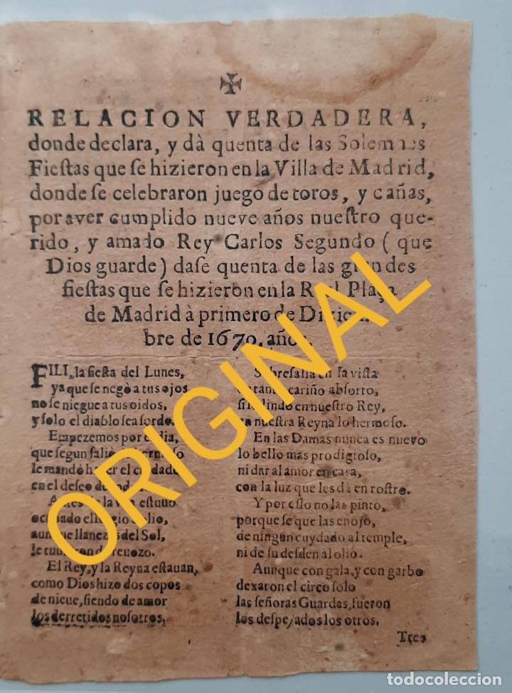 Tauromaquia: Rar&iacute;simo pliego de cordel de fiestas en Madrid 1670 juegos de toros y ca&ntilde;as tauromaquia