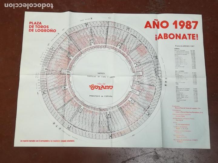 Tauromaquia: PLANO NUM&Eacute;RICO DE LOCALIDADES. PLAZA DE TOROS DE LOGRO&Ntilde;O. 1987. PUBLICIDAD CARAMELOS VDA SOLANO