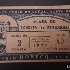 Tauromaquia: 1 ENTRADA DE ** CORRIDA DE LA BENEFICENCIA MADRID ** AÑO 1942 TENDIDO ALTO SOMBRA USADA. Lote 310140013