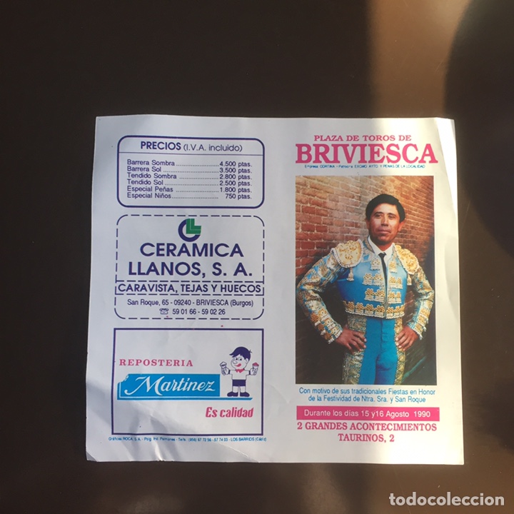 Stierkampf: PLAZA DE TOROS DE BRIVIESCA (BURGOS) AGOSTO 1990. PROGRAMA DE MANO.