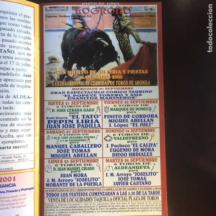 Tauromaquia: PLAZA DE TOROS DE LOGRO&Ntilde;O .SAN MATEO 2000. PROGRAMA DE MANO - Foto 2