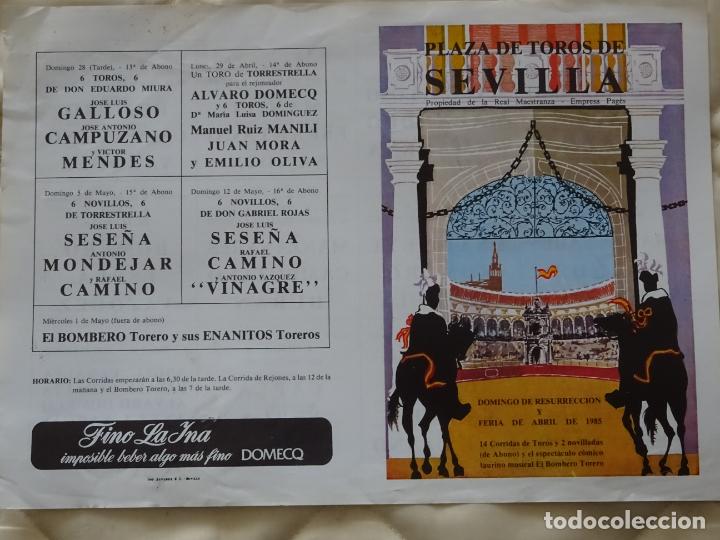 Tauromachia: TAUROMAQUIA CARTEL DE CORRIDA DE TOROS. SEVILLA MAESTRANZA FERIA ABRIL 1985. 32CM B105