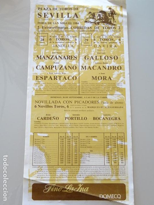 Tauromachia: TAUROMAQUIA CARTEL DE CORRIDA DE TOROS. PLAZA MAESTRANZA SEVILLA. 1984 ESPARTACO CAMPUZANO 44CM B270