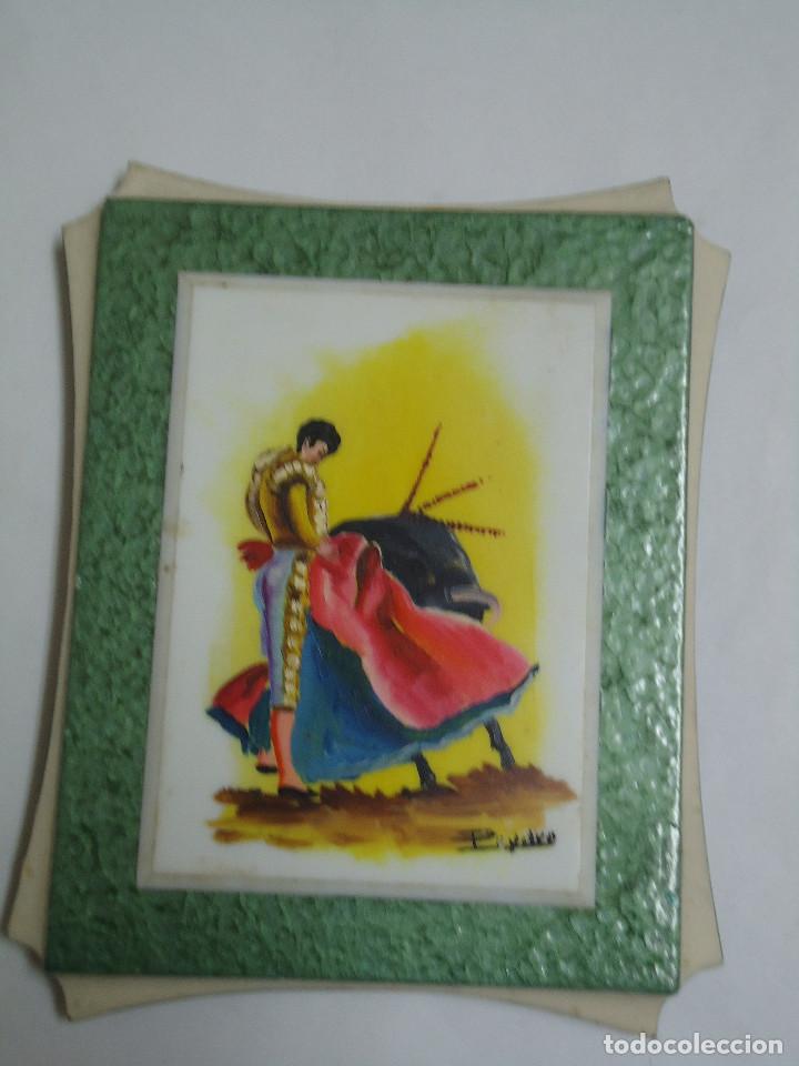 Tauromaquia: CUADRO PINTADO AMANO SOBRE OPALINA CON MOTIVOS TAURINOA. A&Ntilde;OS 60. --- 19