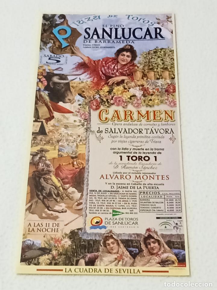 Tauromachie: CARTEL TOROS. SANLUCAR DE BARRAMEDA. 2000. OPERA CARMEN. ALVARO MONTES. 15 X 32. VER