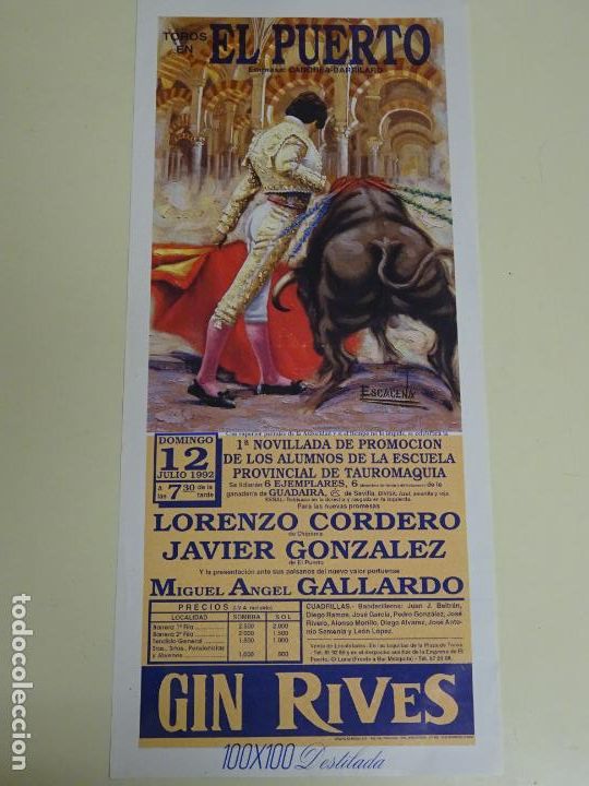 Stierkampf: TAUROMAQUIA CARTEL DE CORRIDA DE TOROS. EL PUERTO DE SANTA MAR&Iacute;A, C&Aacute;DIZ 1992 CORDERO 44CM B357