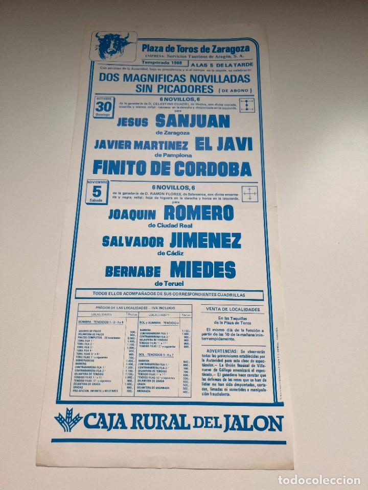 Tauromaquia: CARTEL. PLAZA DE TOROS DE ZARAGOZA.1988.GANADERIA CELESTINO CUADRI.J. ROMERO. S. JIEMENEZ. M. MIEDES