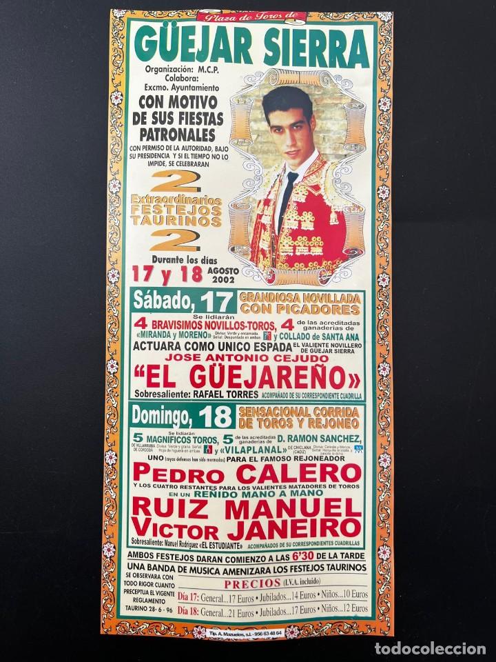 Tauromaquia: CARTEL. PLAZA DE TOROS DE G&Uuml;EJAR SIERRA. 2002. EL G&Uuml;EJARE&Ntilde;O.PEDRO CALERO.RUIZ MANUEL.VICTOR JANEIRO