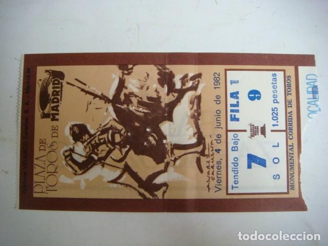 Tauromachie: ENTRADA DE PLAZA DE TOROS MADRID VIERNES-4-DE JUNIO-1982,CAJ-N&ordm;-29