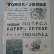 Tauromaquia: TAUROMAQUIA CARTEL DE CORRIDA DE TOROS. PLAZA JEREZ DE LA FRONTERA 1954. ANTONIO ORDOÑEZ 31CM. 702. Lote 340999398