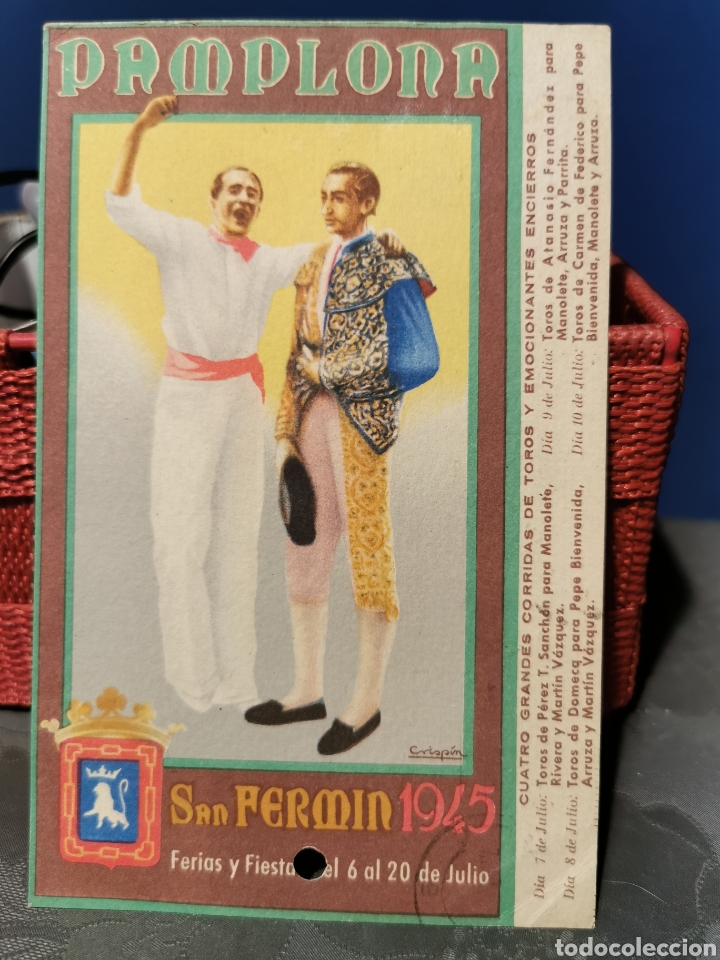 Tauromaquia: Postal Pamplona cartel San Fermin 1945