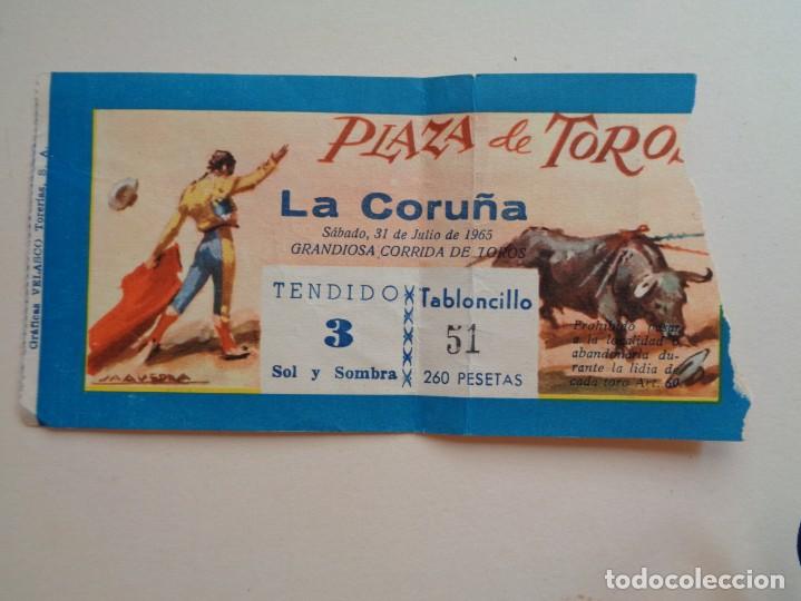 Tauromaquia: PLAZA DE TOROS DE LA CORU&Ntilde;A : ENTRADA PARA LA CORRIDA DEL 31 DE JULIO DE 1965. PUBLICIDAD OSBORNE