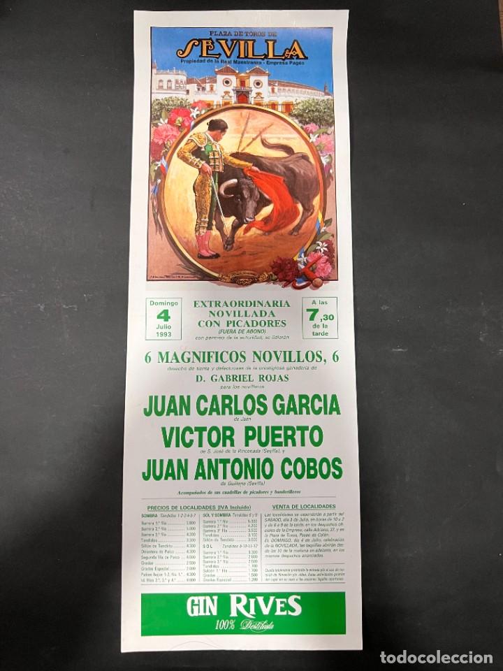 Tauromaquia: CARTEL. PLAZA DE TOROS DE SEVILLA. 1993. JUAN CARLOS GARCIA. VICTOR PUERTO. JUAN ANTONIO COBOS