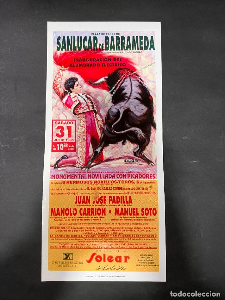 Tauromaquia: CARTEL. PLAZA DE TOROS DE SANL&Uacute;CAR. 1993. JUAN JOSE PADILLA. MANOLO CARRION. MANUEL SOTO.