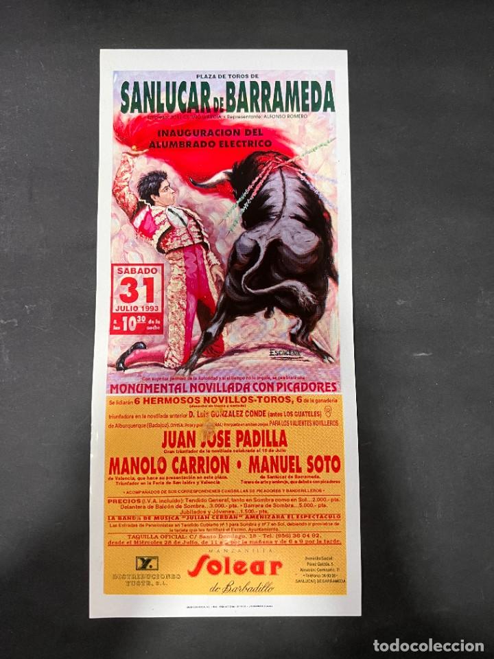Tauromaquia: CARTEL. PLAZA DE TOROS DE SANL&Uacute;CAR. 1993. JUAN JOSE PADILLA. MANOLO CARRION. MANUEL SOTO.