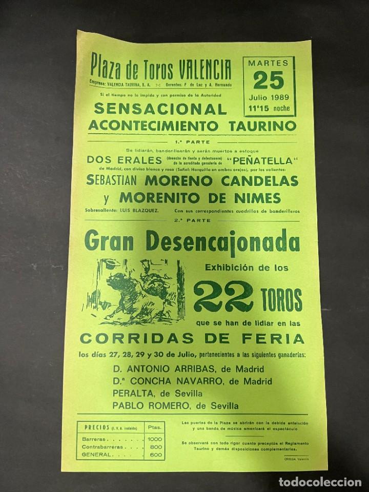 Tauromaquia: CARTEL. PLAZA DE TOROS DE VALENCIA. 1989. SEBASTIAN MORENO CANDELAS. MORENITO DE NIMES.