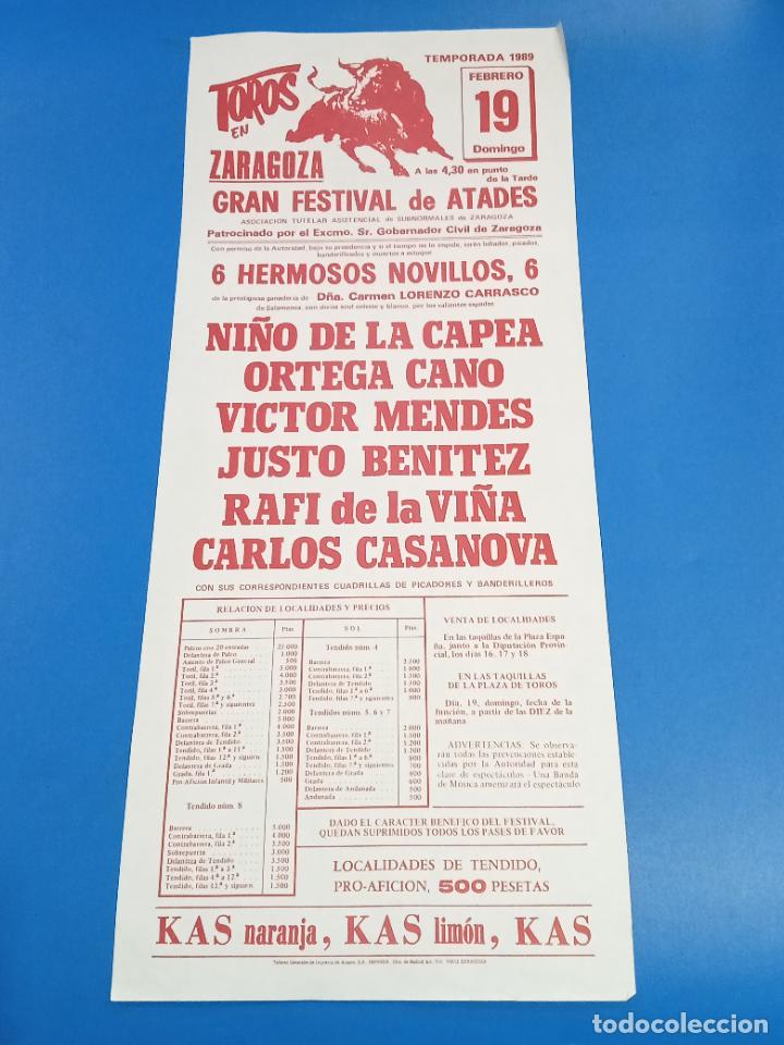 Tauromaquia: CARTEL TOROS. ZARAGOZA. 1989. NI&Ntilde;O CAPEA, ORTEGA CANO, MENDES, JUSTO BENITEZ, RAFI VI&Ntilde;A. 20 X 48