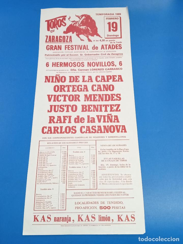 Tauromaquia: CARTEL TOROS. ZARAGOZA. 1989. NI&Ntilde;O CAPEA, ORTEGA CANO, MENDES, JUSTO BENITEZ, RAFI VI&Ntilde;A. 20 X 48